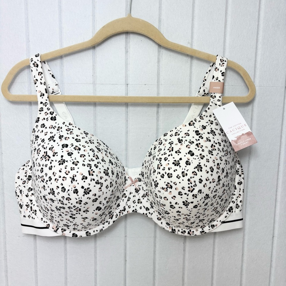 Cacique Floral Print Underwire‎ Bra in White and Black Size 44DD